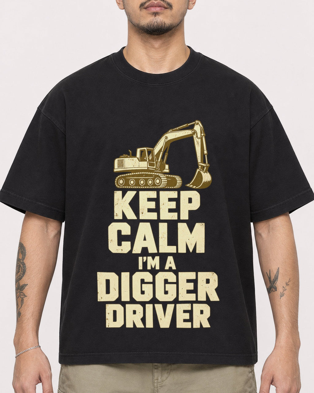 Mockup Boxy Heavyweight Tee Black male close-up 12