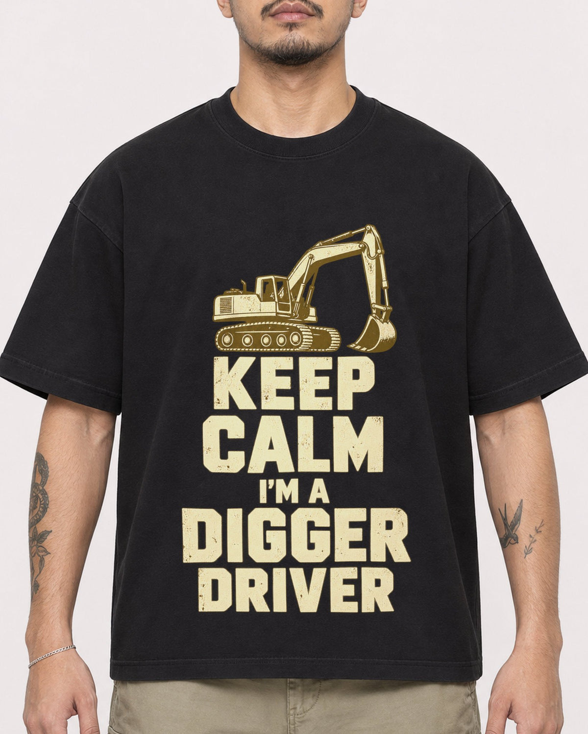 Mockup Boxy Heavyweight Tee Black male close-up 12