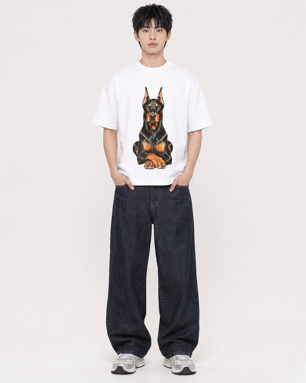 Mockup Boxy Heavyweight Tee White male full-body 01