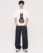 Mockup Boxy Heavyweight Tee White male full-body 01