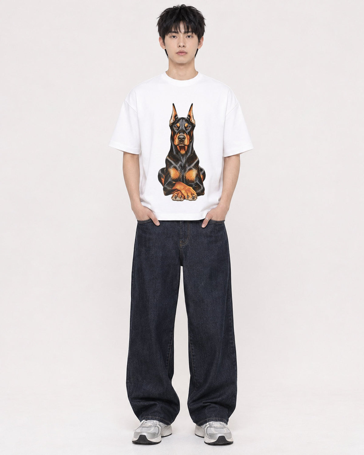 Mockup Boxy Heavyweight Tee White male full-body 01