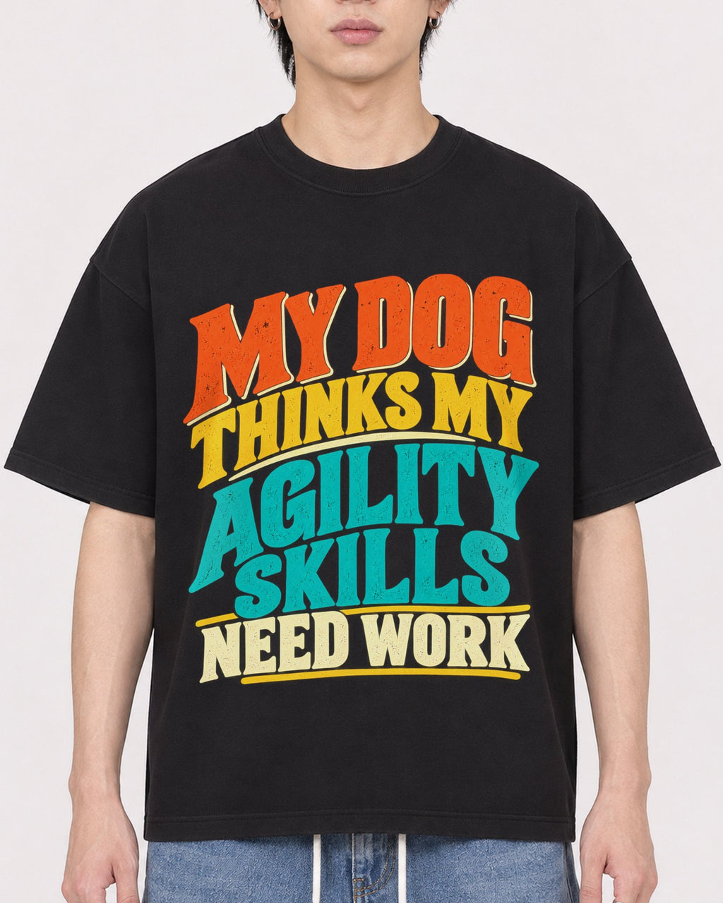 Mockup Boxy Heavyweight Tee Black male close-up 11