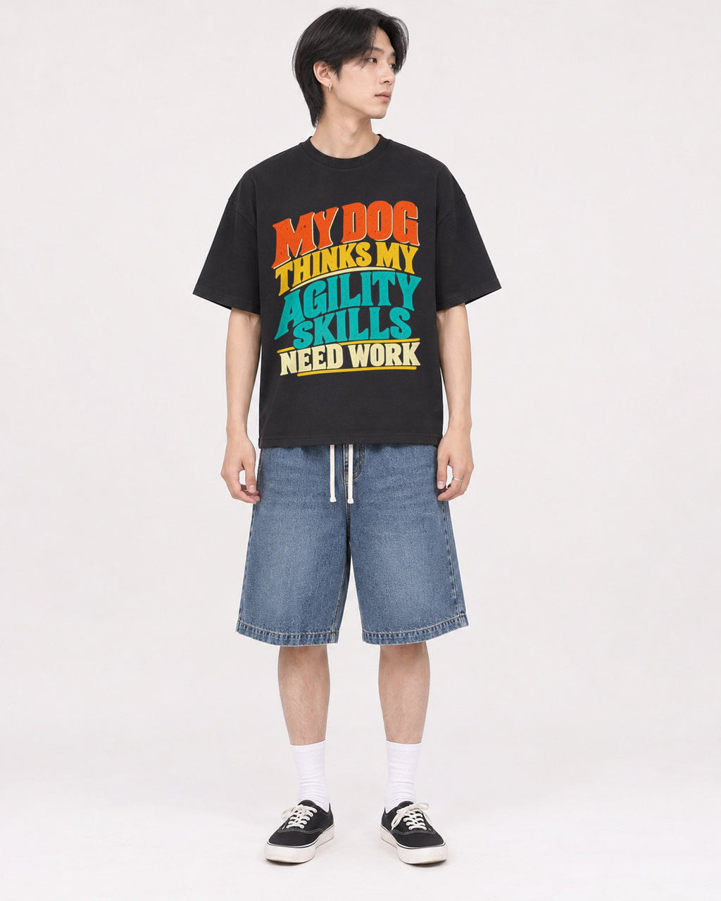 Mockup Boxy Heavyweight Tee Black male full-body 11