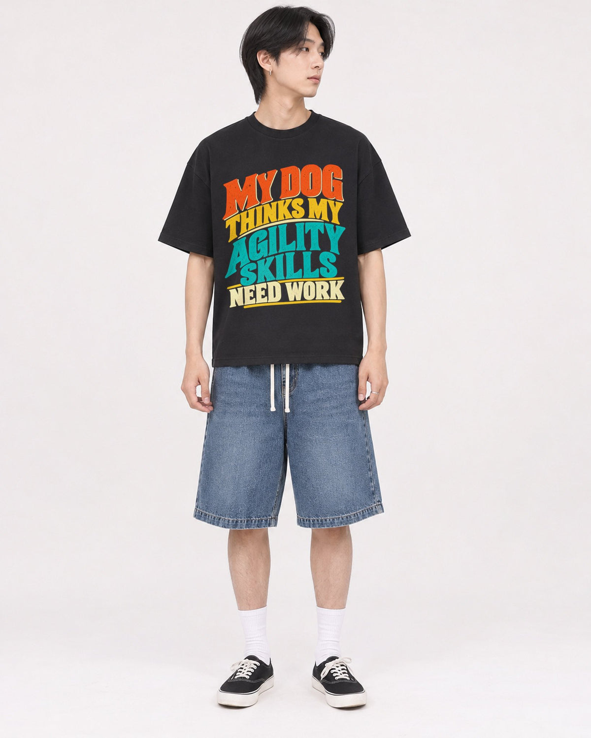 Mockup Boxy Heavyweight Tee Black male full-body 11