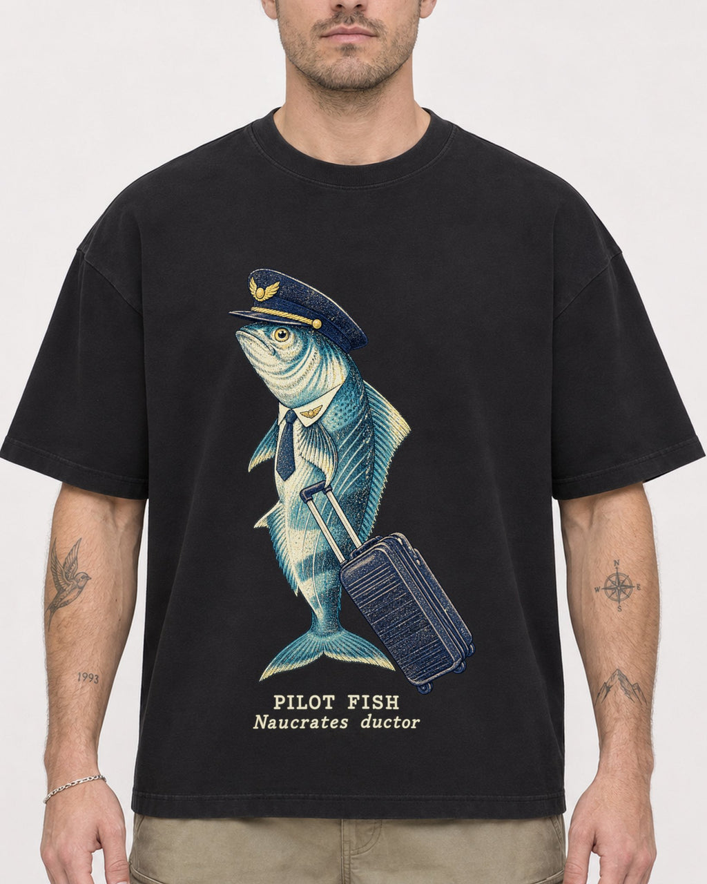 Mockup Boxy Heavyweight Tee Black male close-up 48