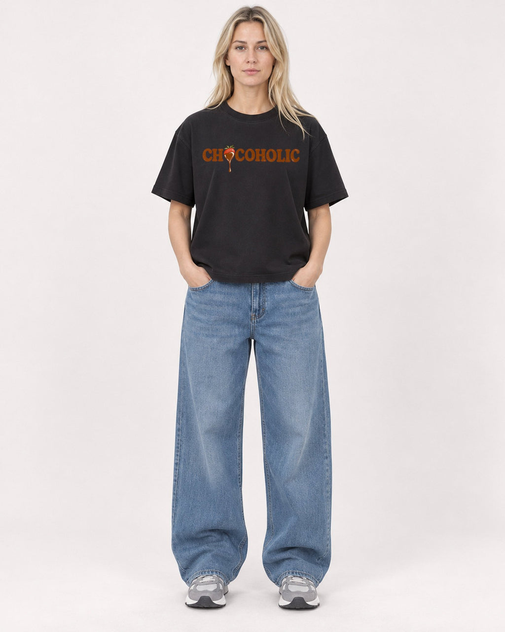 Mockup Boxy Heavyweight Tee Black female full-body 08