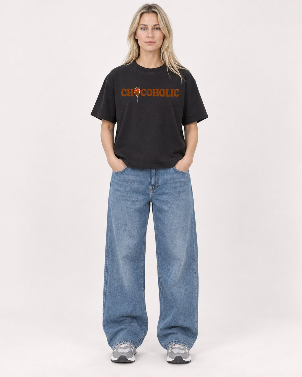 Mockup Boxy Heavyweight Tee Black female full-body 08