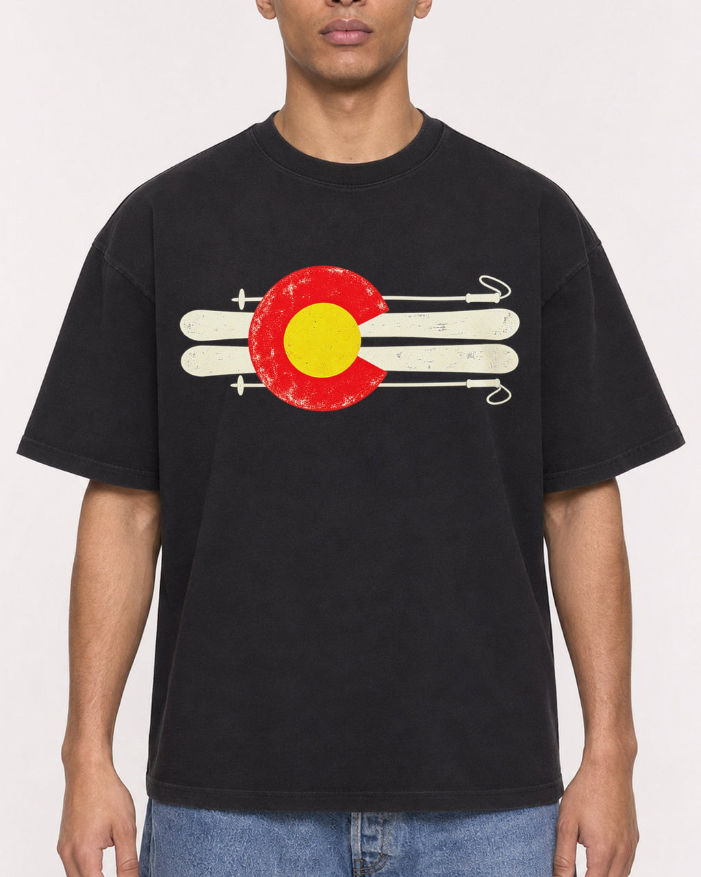 Mockup Boxy Heavyweight Tee Black male close-up 50
