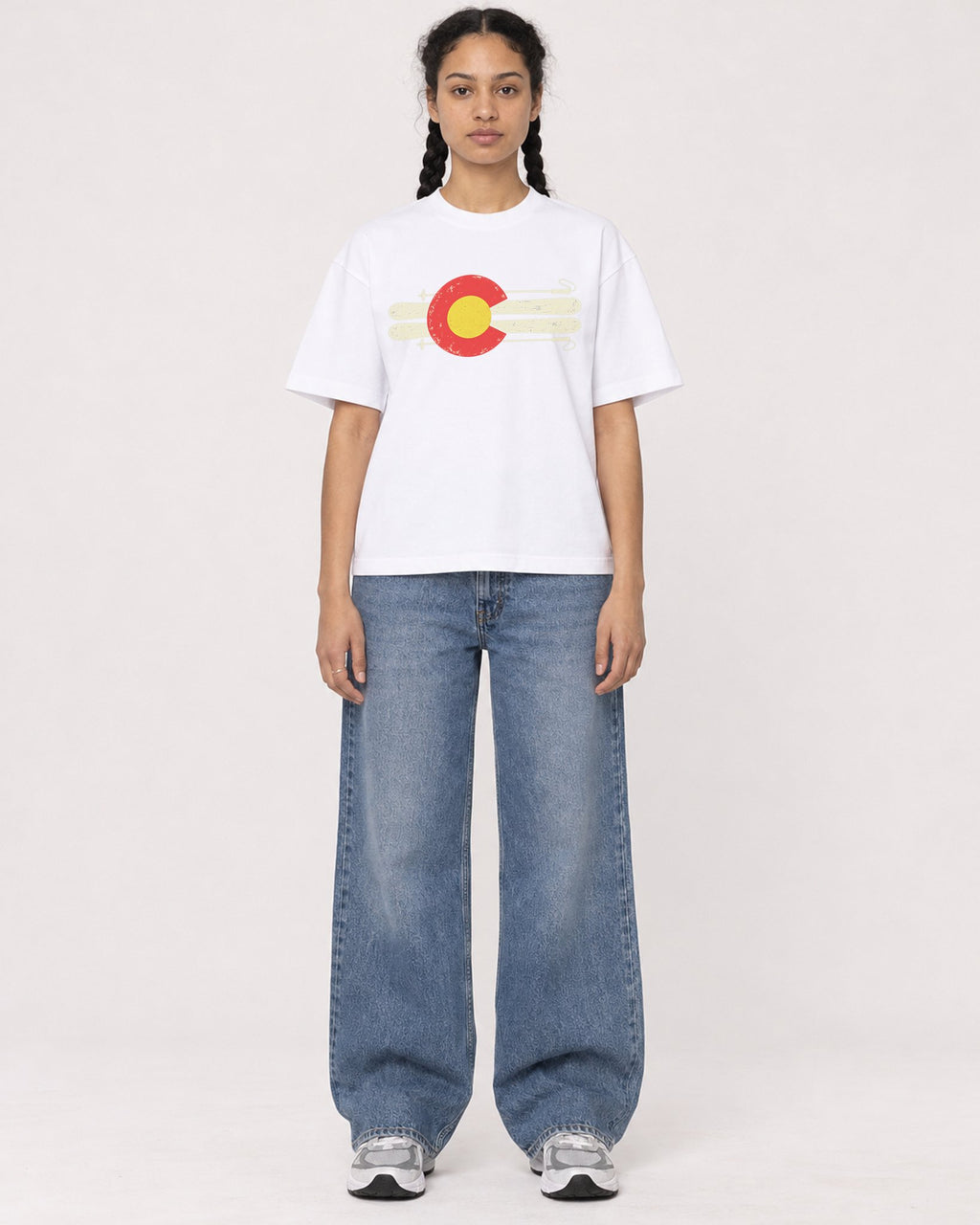Mockup Boxy Heavyweight Tee White female full-body 50
