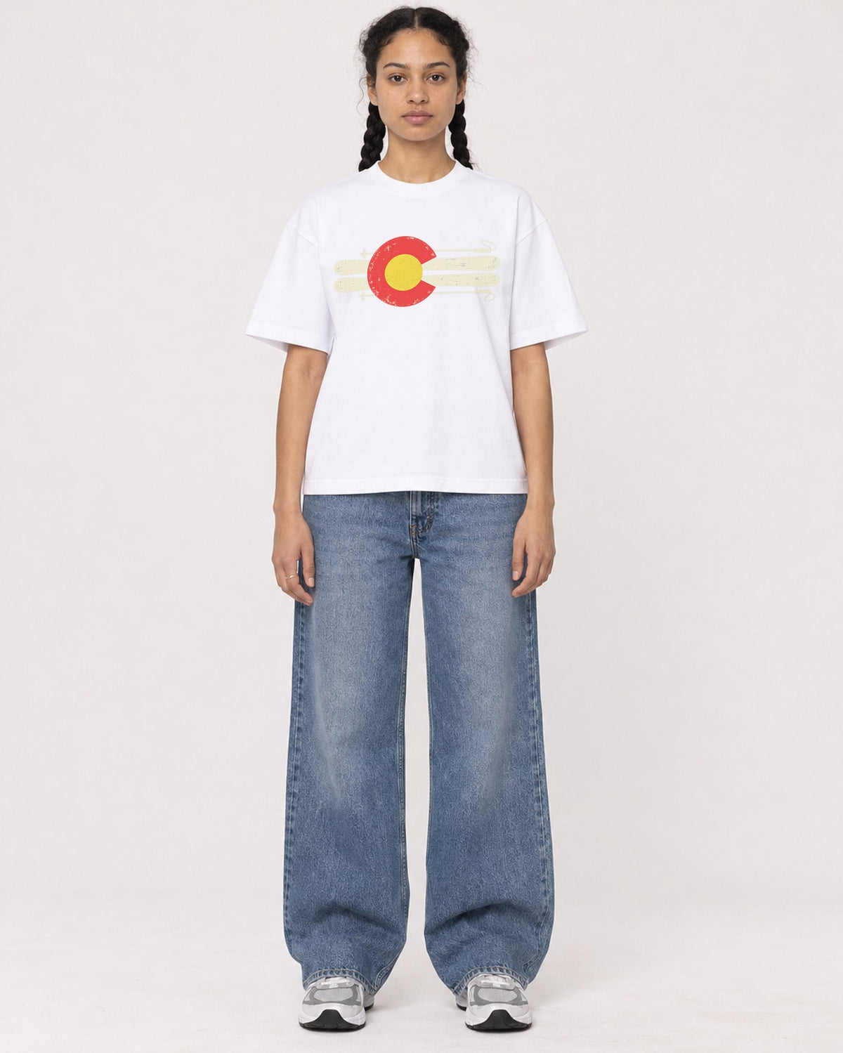Mockup Boxy Heavyweight Tee White female full-body 50