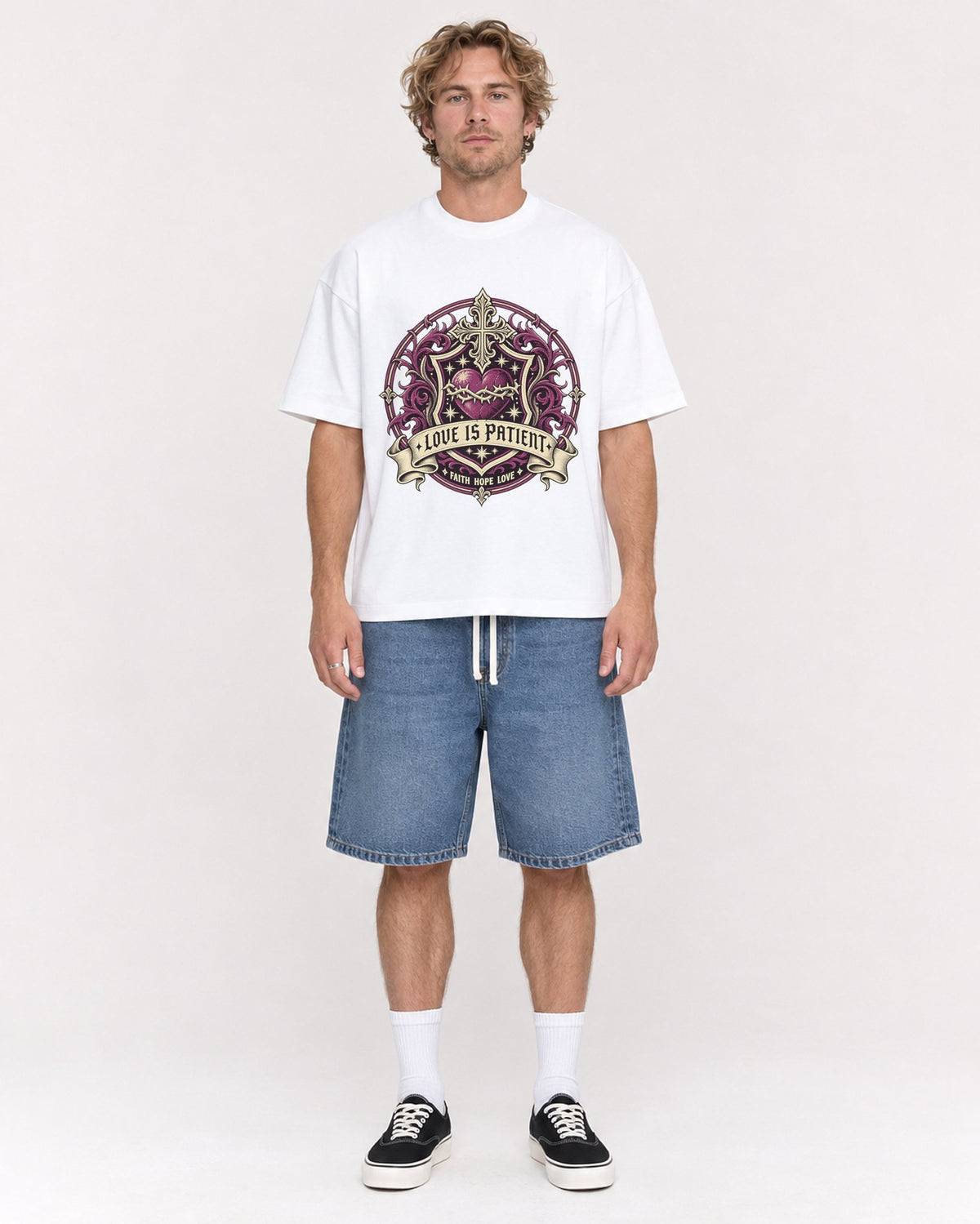 Mockup Boxy Heavyweight Tee White male full-body 28