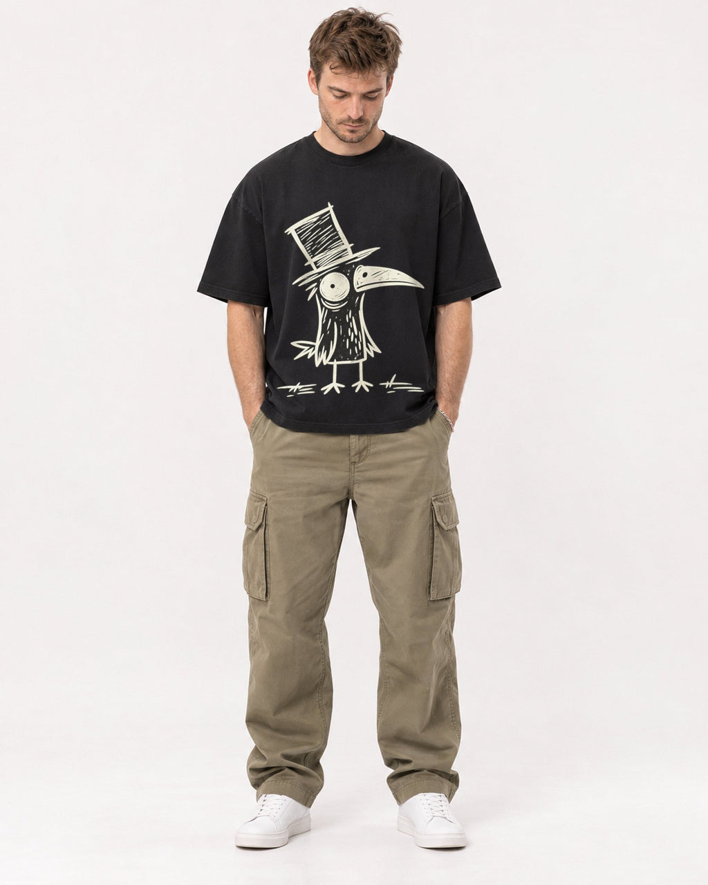 Mockup Boxy Heavyweight Tee Black male full-body 08