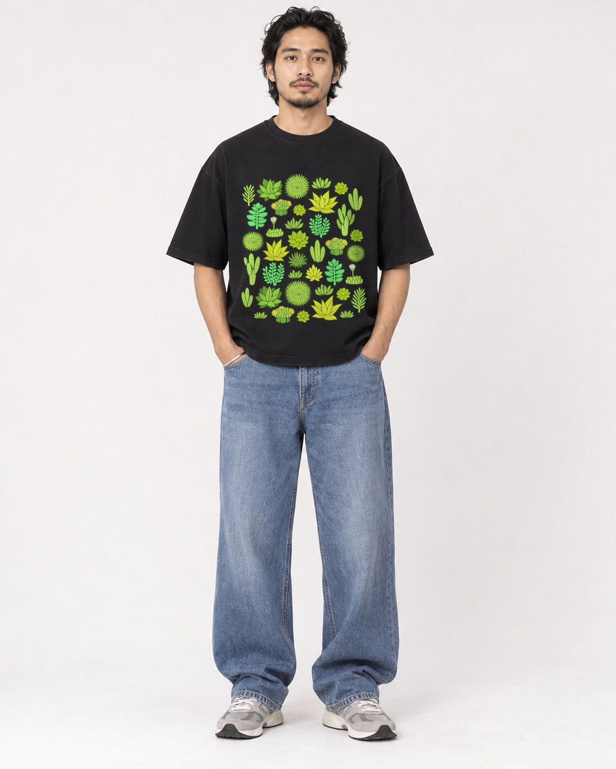 Mockup Boxy Heavyweight Tee Black male full-body 22