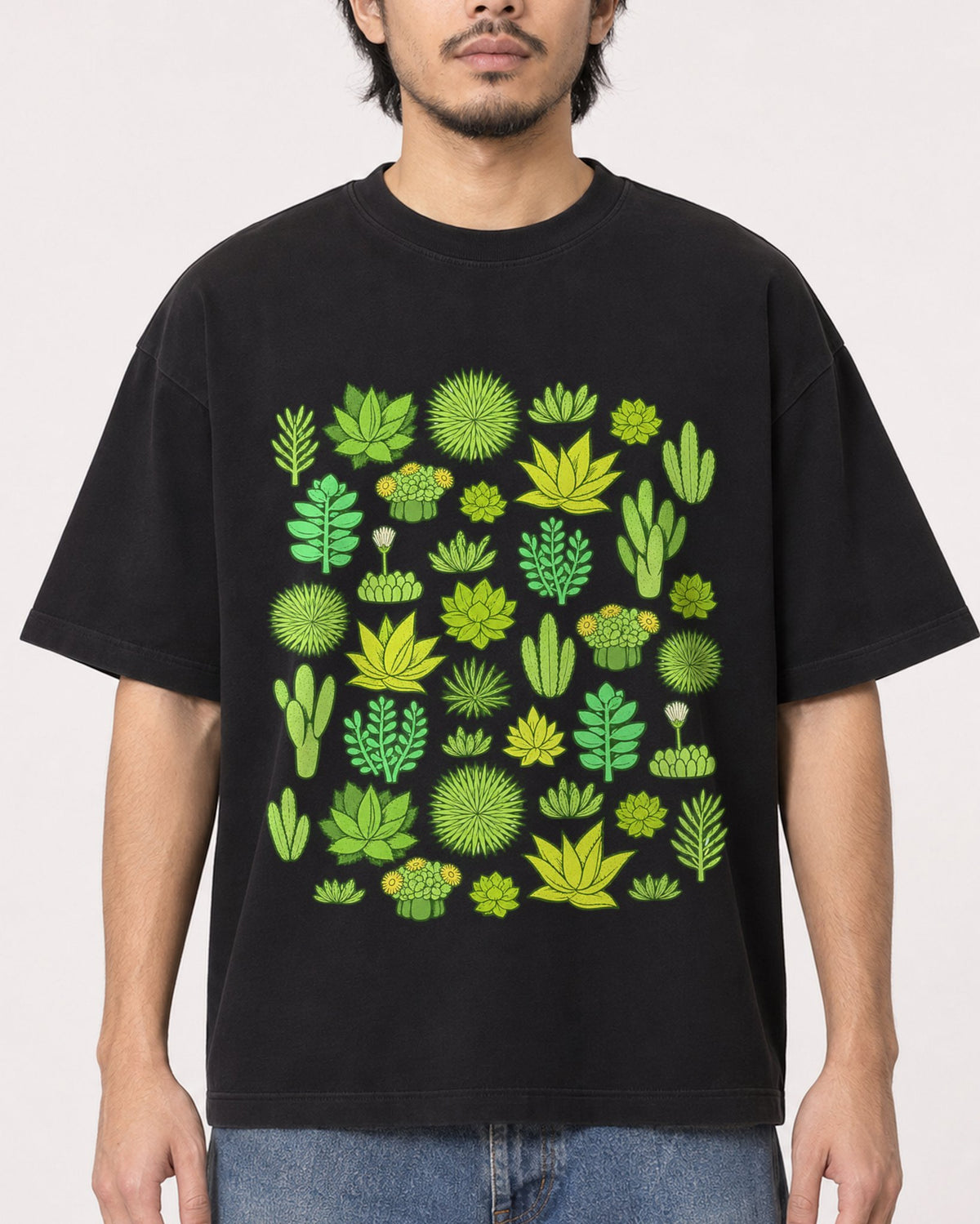 Mockup Boxy Heavyweight Tee Black male close-up 22