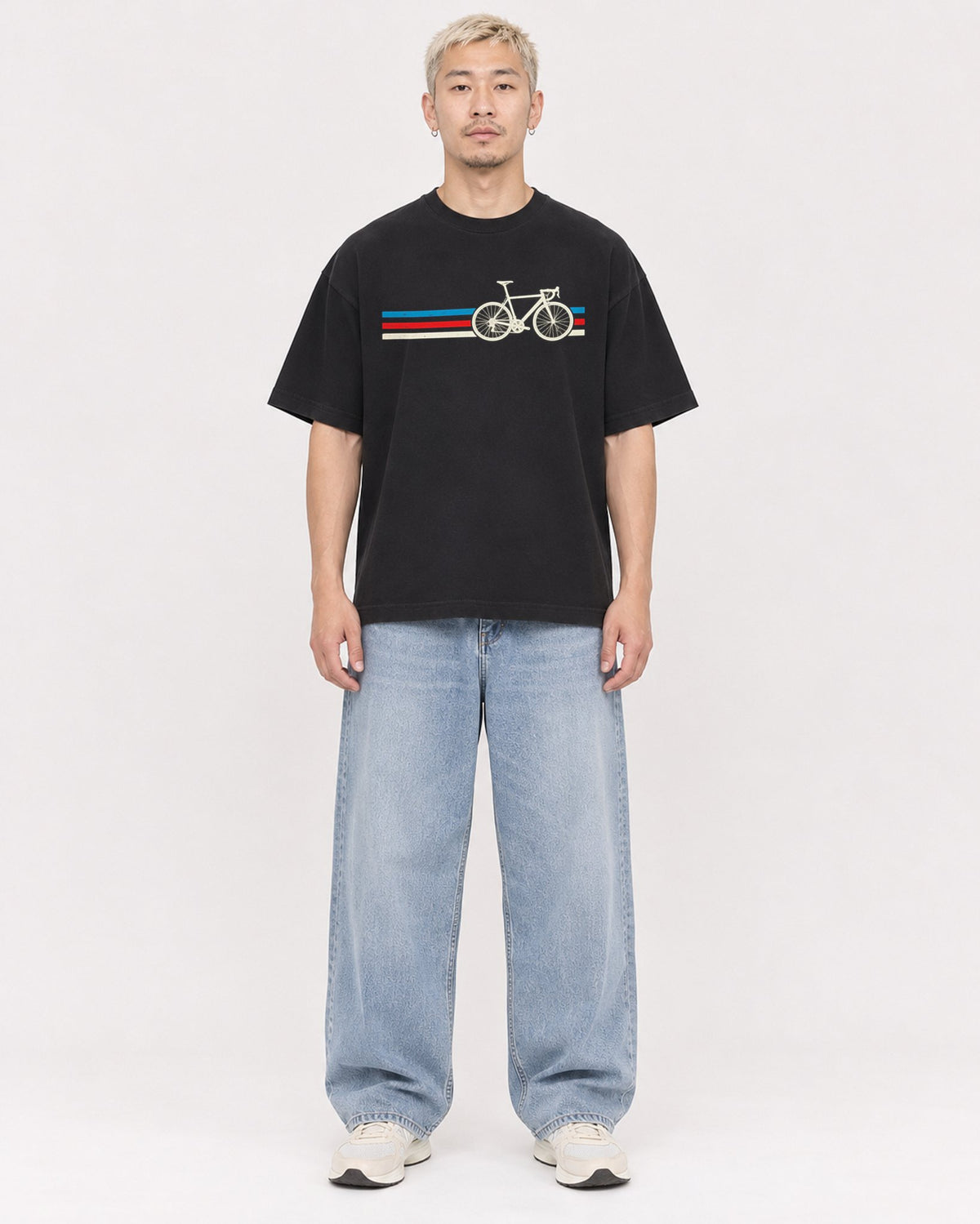 Mockup Boxy Heavyweight Tee Black male full-body 33