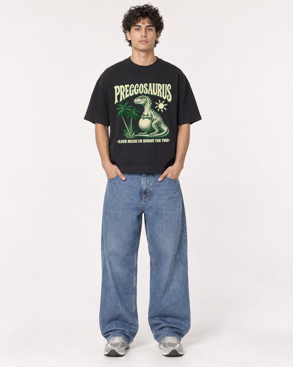 Mockup Boxy Heavyweight Tee Black male full-body 26