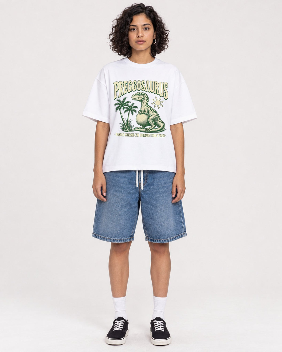Mockup Boxy Heavyweight Tee White female full-body 26