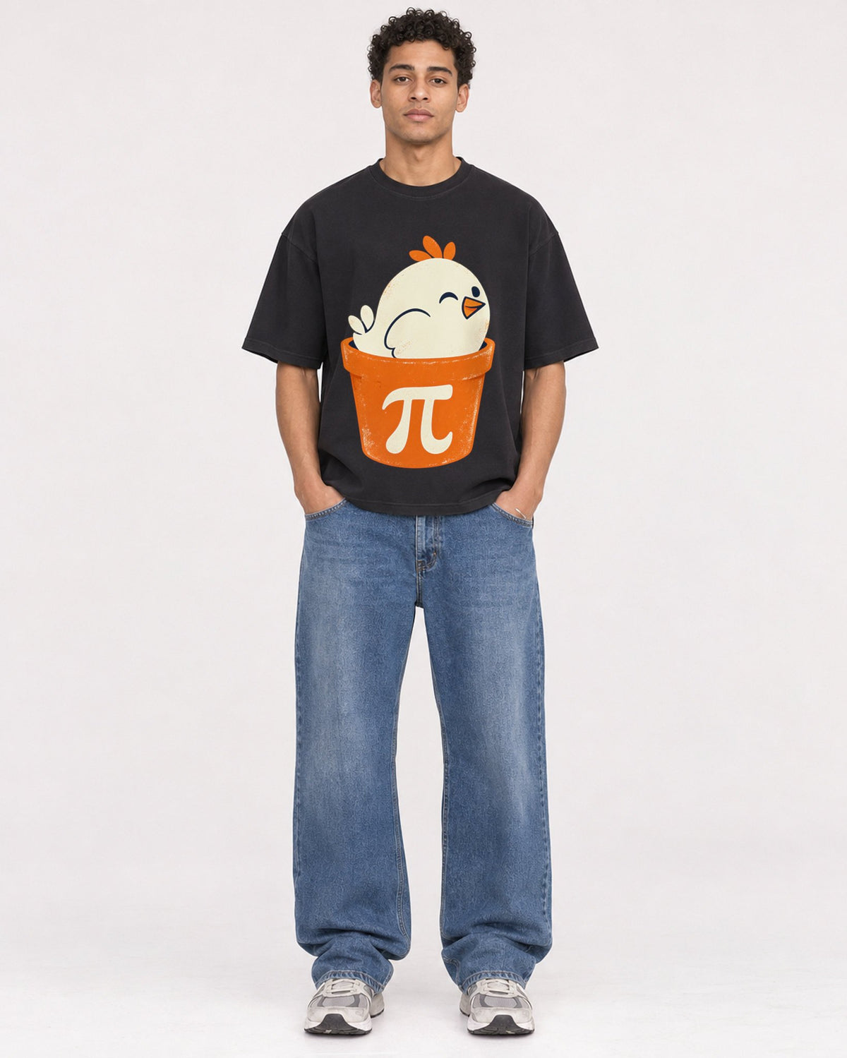 Mockup Boxy Heavyweight Tee Black male full-body 10