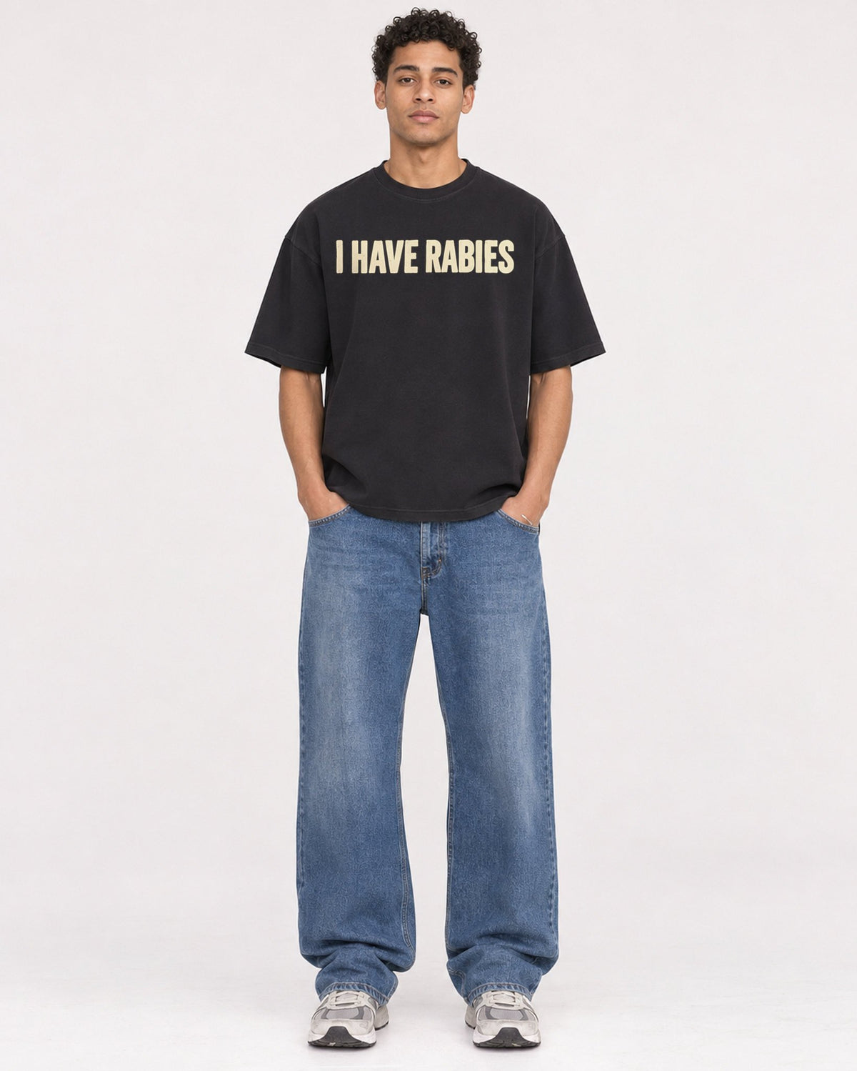 Mockup Boxy Heavyweight Tee Black male full-body 10