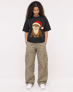 Mockup Boxy Heavyweight Tee Black female full-body 10