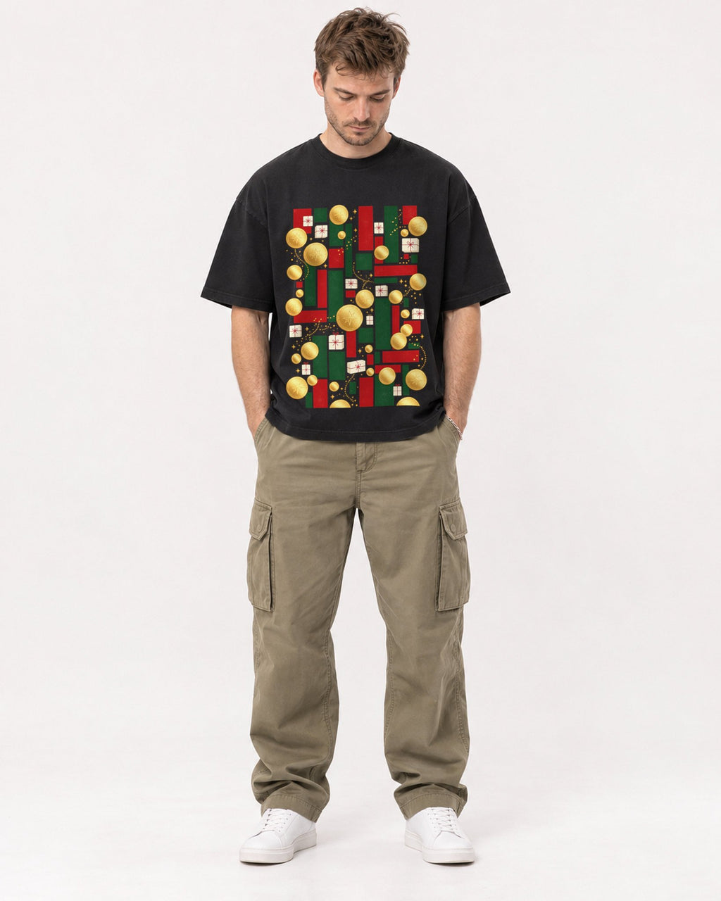 Mockup Boxy Heavyweight Tee Black male full-body 08