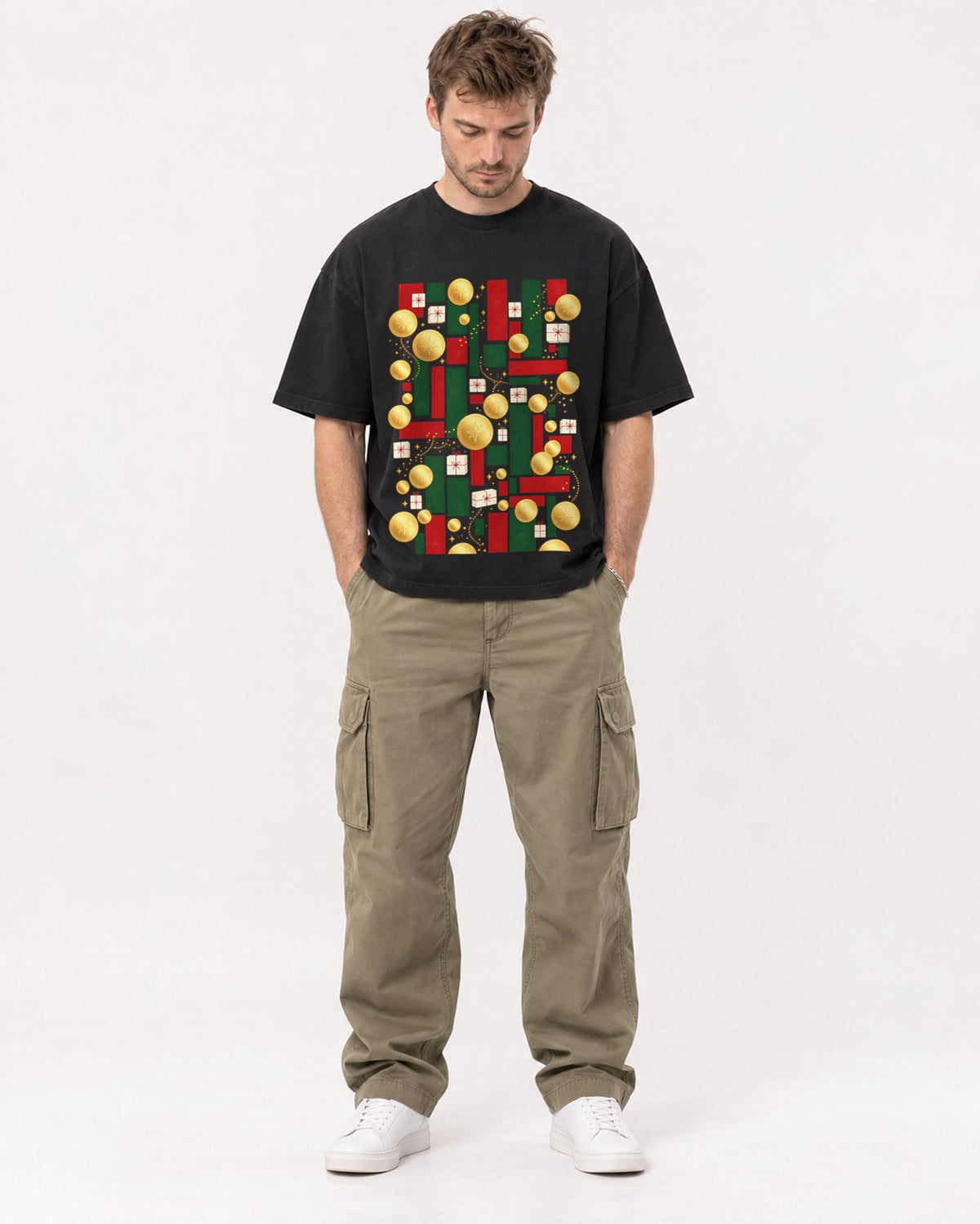 Mockup Boxy Heavyweight Tee Black male full-body 08