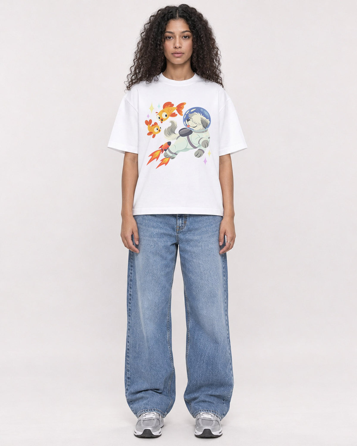 Mockup Boxy Heavyweight Tee White female full-body 10