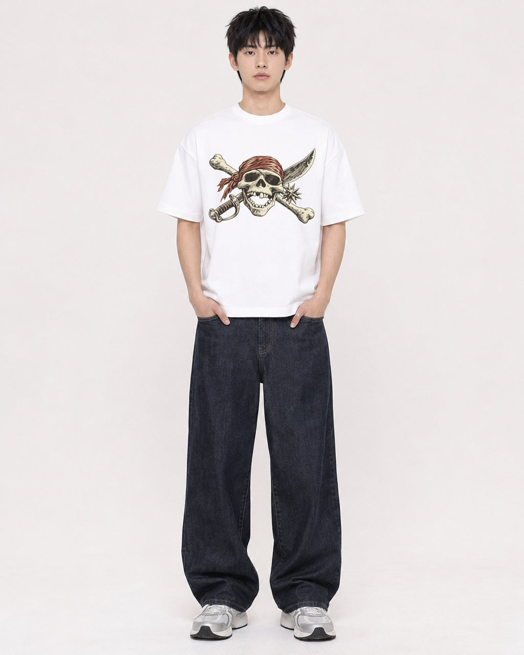 Mockup Boxy Heavyweight Tee White male full-body 01