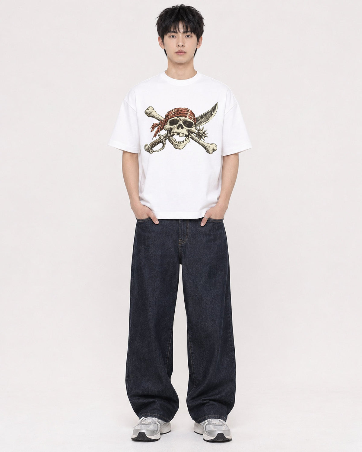 Mockup Boxy Heavyweight Tee White male full-body 01