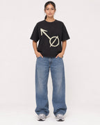 Mockup Boxy Heavyweight Tee Black female full-body 16