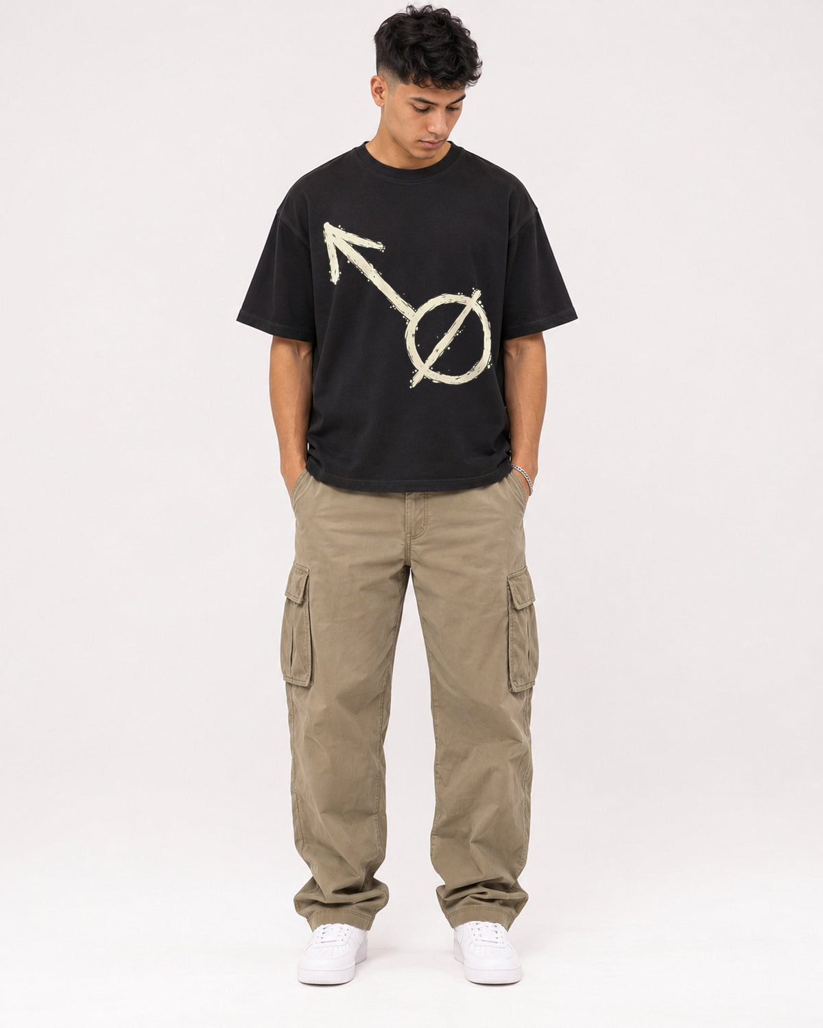 Mockup Boxy Heavyweight Tee Black male full-body 16