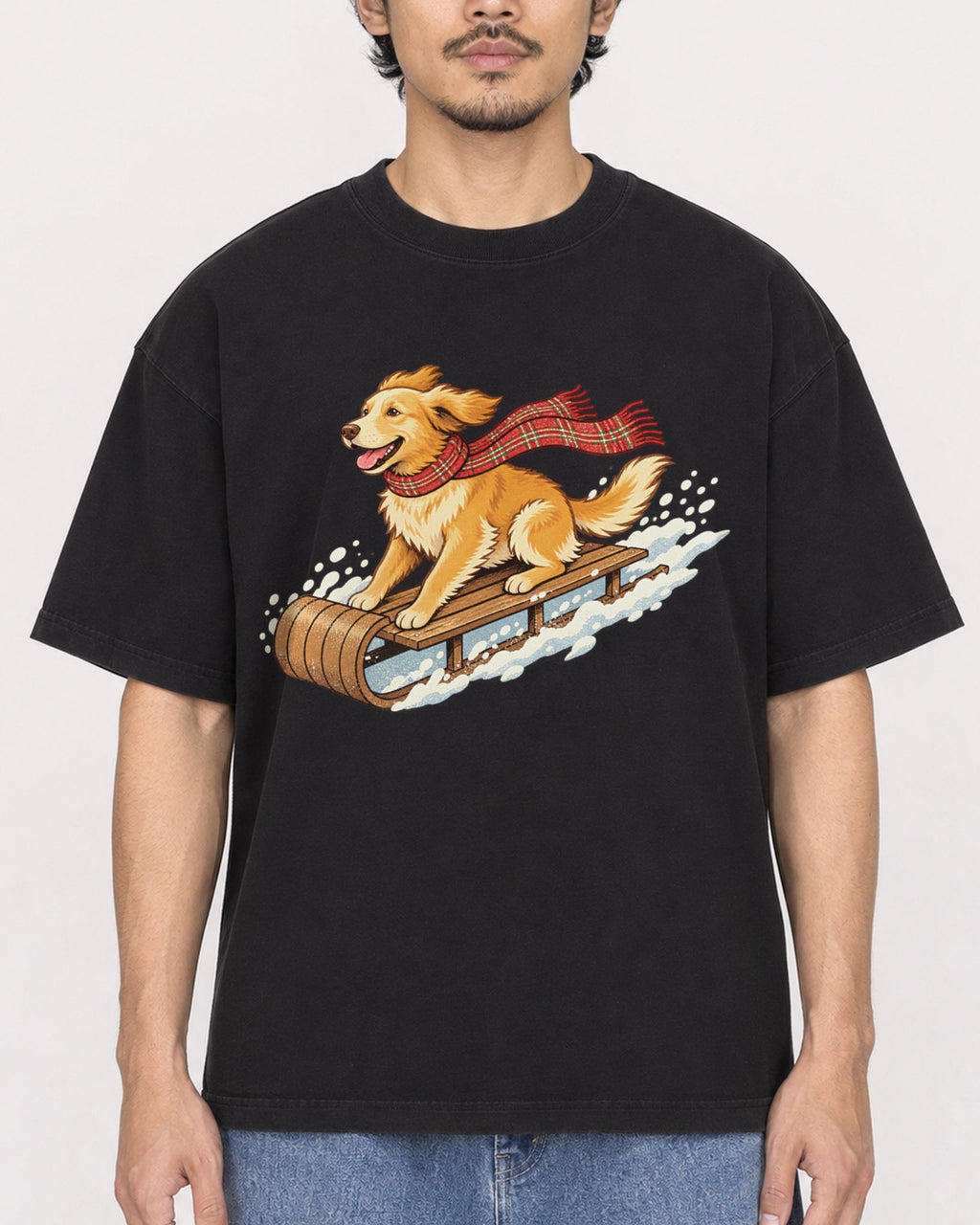 Mockup Boxy Heavyweight Tee Black male close-up 02