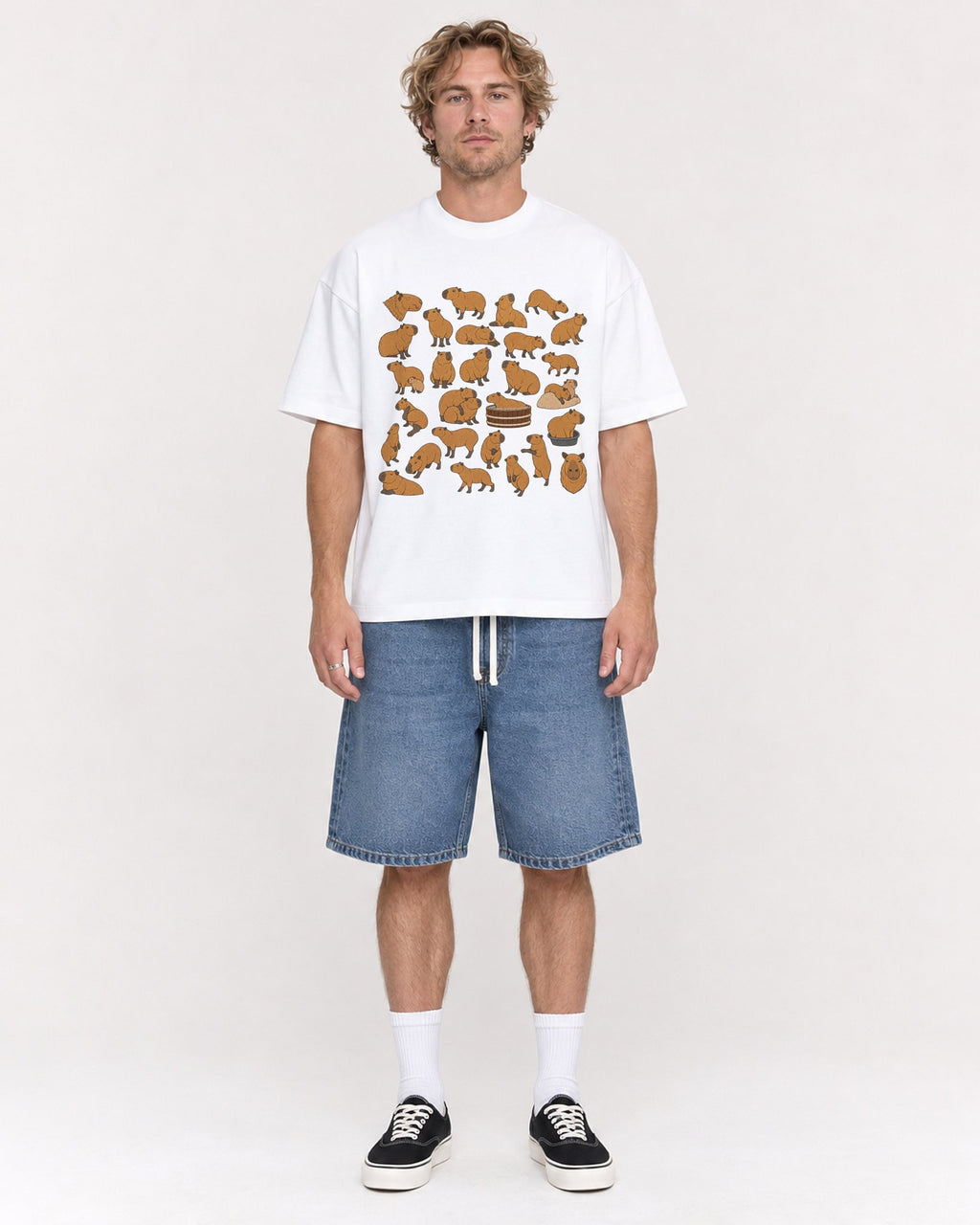 Mockup Boxy Heavyweight Tee White male full-body 28