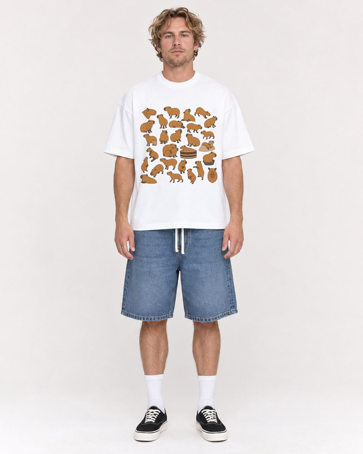 Mockup Boxy Heavyweight Tee White male full-body 28
