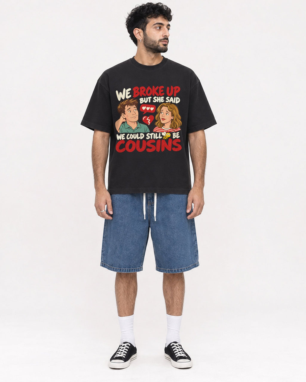 Mockup Boxy Heavyweight Tee Black male full-body 07