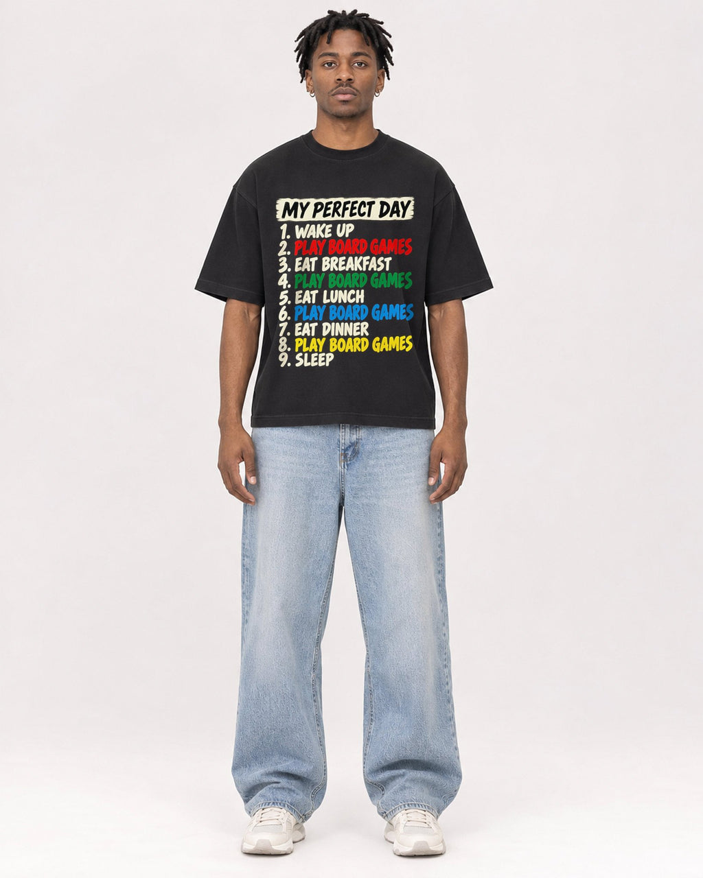 Mockup Boxy Heavyweight Tee Black male full-body 05