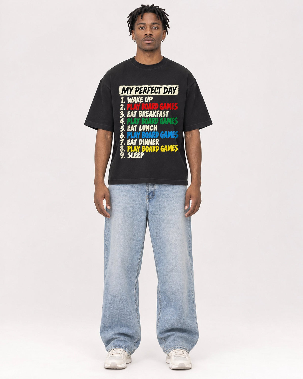 Mockup Boxy Heavyweight Tee Black male full-body 05