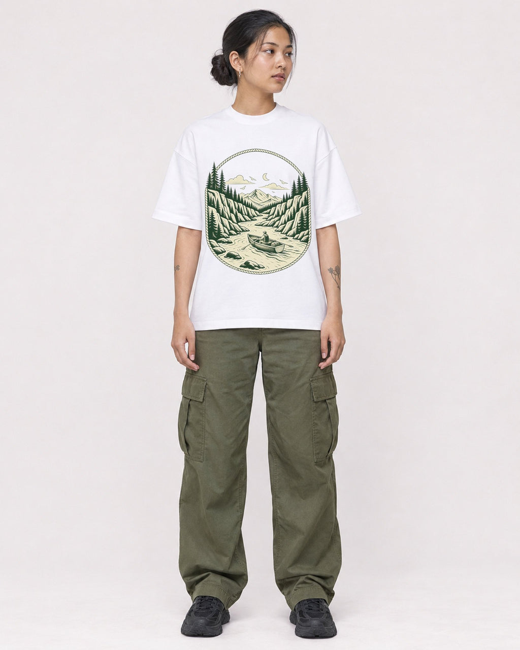Mockup Boxy Heavyweight Tee White female full-body 12