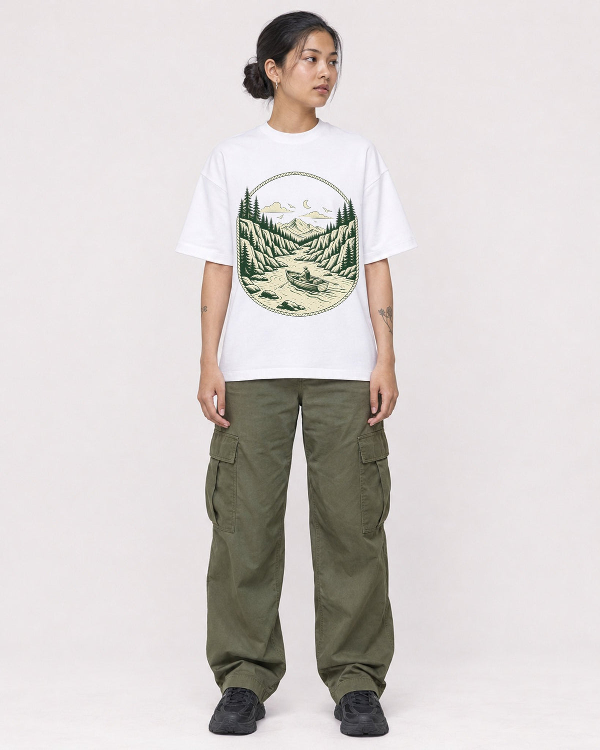 Mockup Boxy Heavyweight Tee White female full-body 12