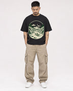 Mockup Boxy Heavyweight Tee Black male full-body 12