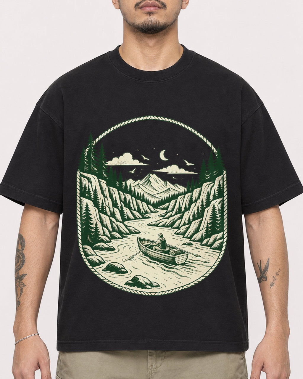 Mockup Boxy Heavyweight Tee Black male close-up 12