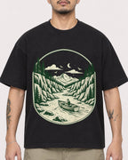 Mockup Boxy Heavyweight Tee Black male close-up 12