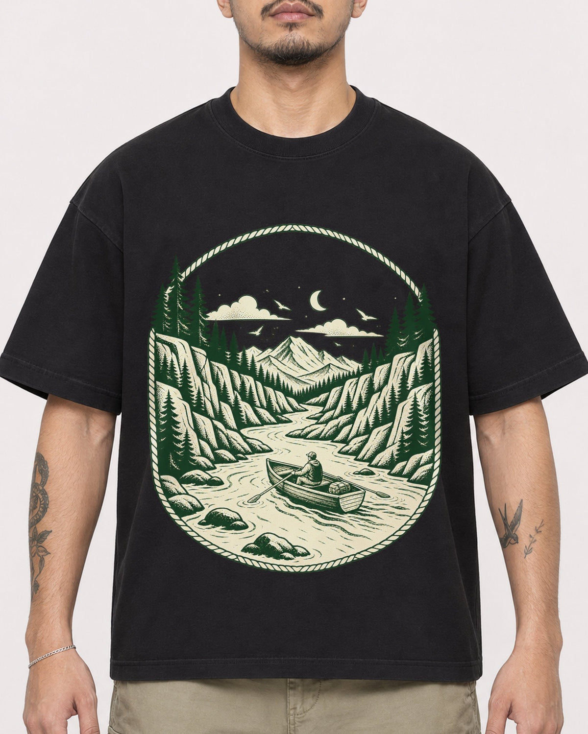 Mockup Boxy Heavyweight Tee Black male close-up 12