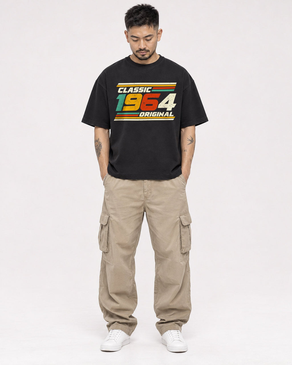 Mockup Boxy Heavyweight Tee Black male full-body 12