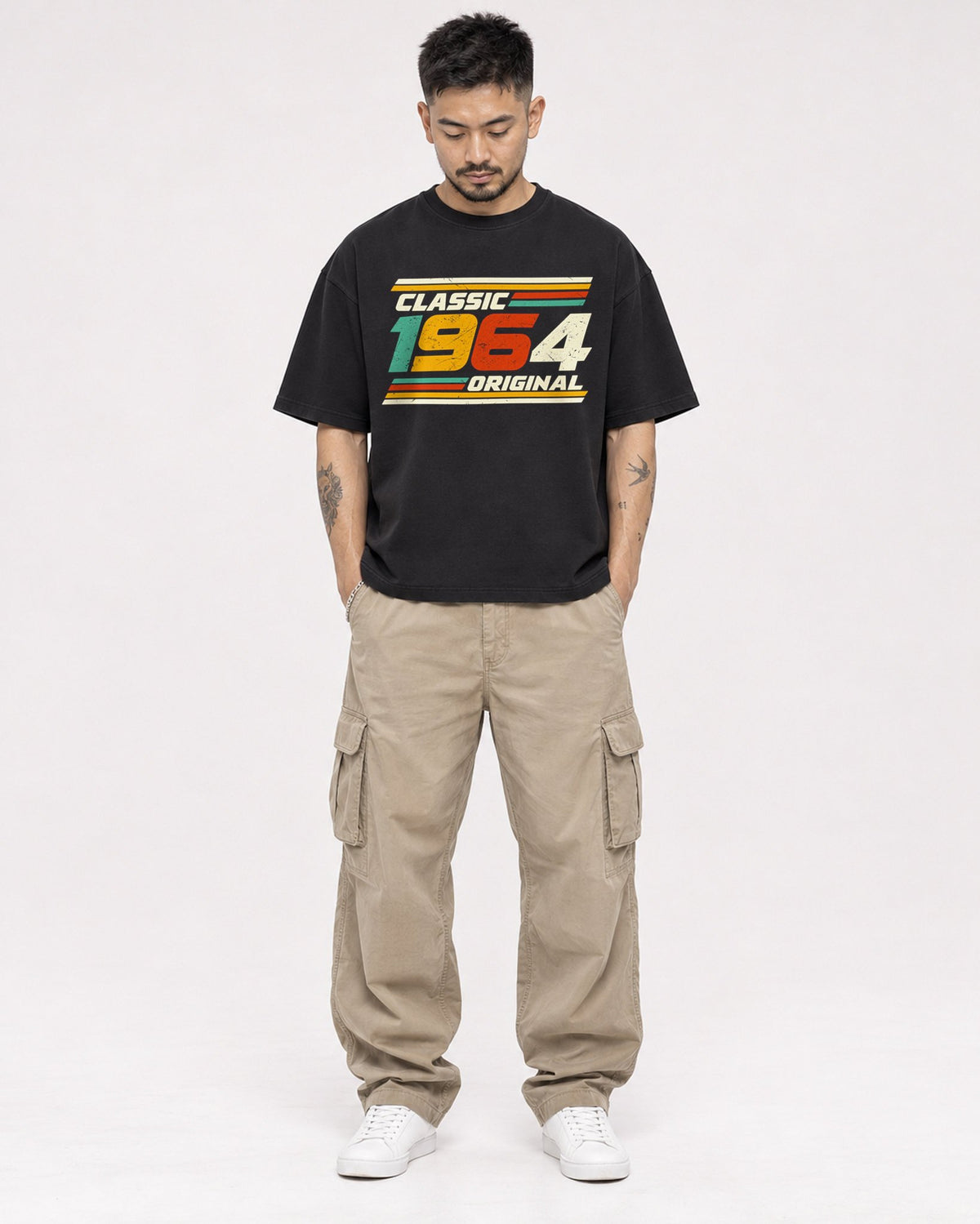 Mockup Boxy Heavyweight Tee Black male full-body 12