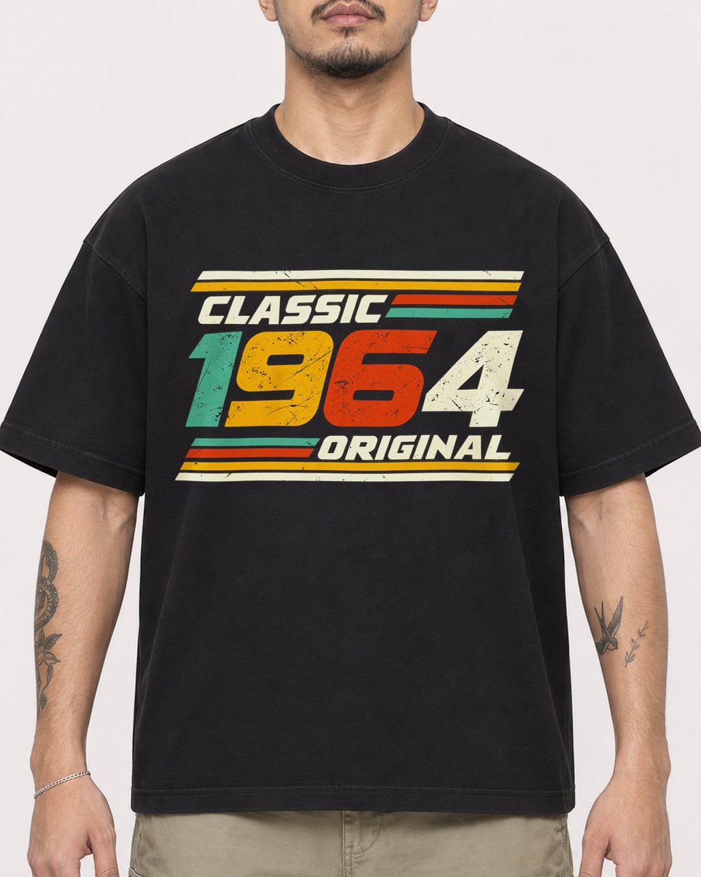 Mockup Boxy Heavyweight Tee Black male close-up 12