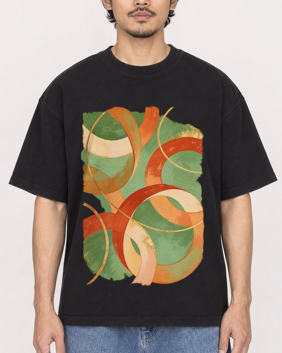 Mockup Boxy Heavyweight Tee Black male close-up 02