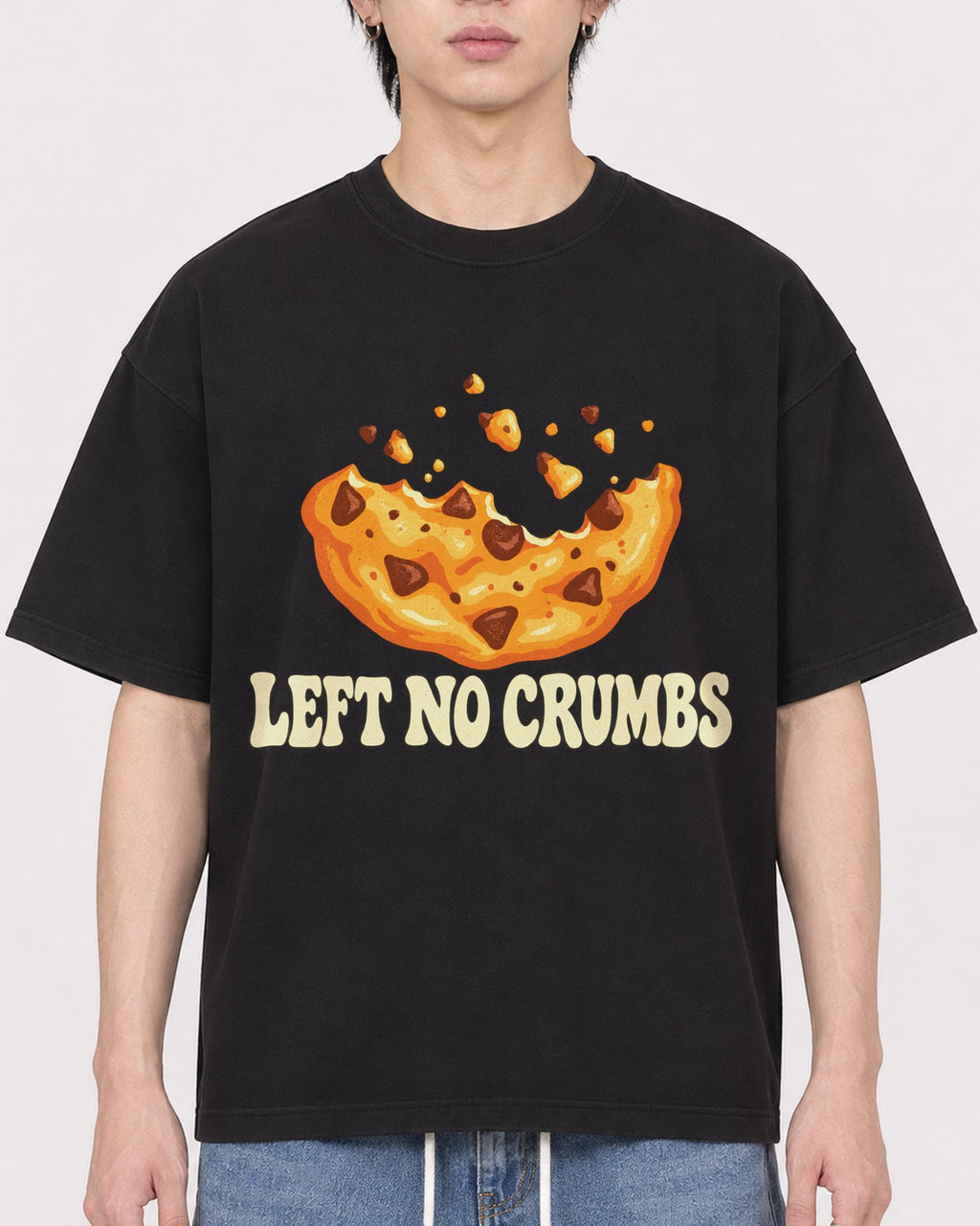 Mockup Boxy Heavyweight Tee Black male close-up 11