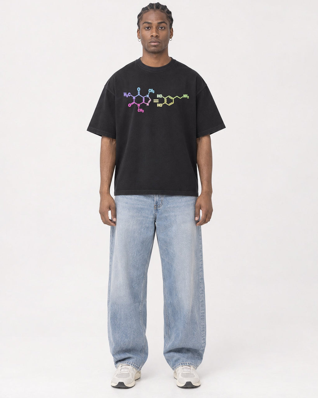 Mockup Boxy Heavyweight Tee Black male full-body 25