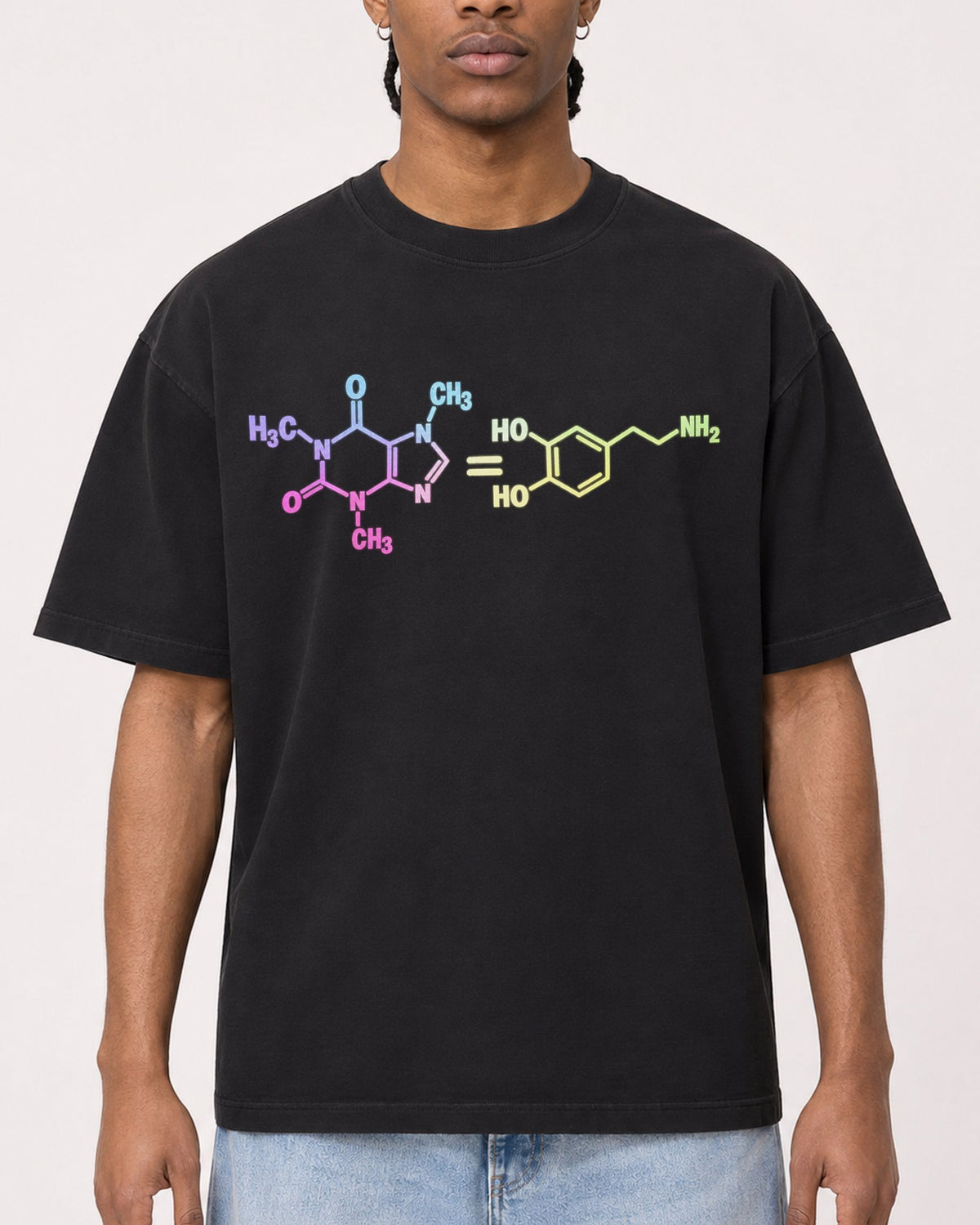 Mockup Boxy Heavyweight Tee Black male close-up 25
